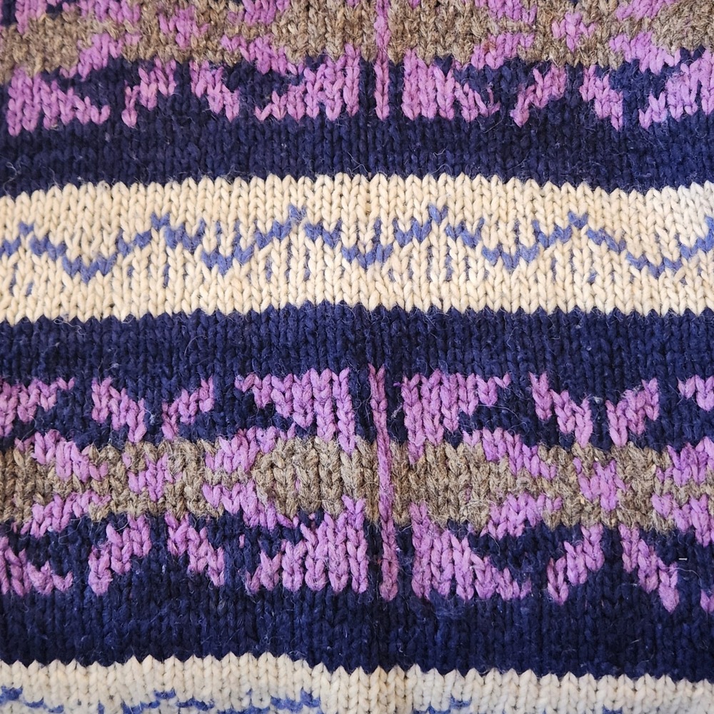 Vintage Landivar Iburg Wool Sweater Unisex XL Navy Purple Handmade in Ecuador - Picture 7 of 9